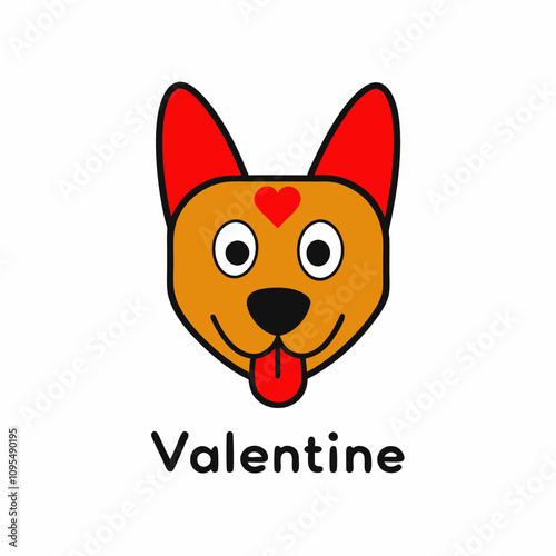 cute Dog head vector illustration with text Valentine with white background 