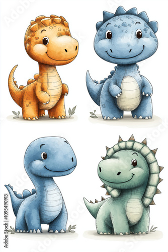 dinosaures illustration, dessin, coloré, mignon, tout-petits, adorable, joli, fun, loisir, jeu, jouet, art, enfance, jeunesse photo