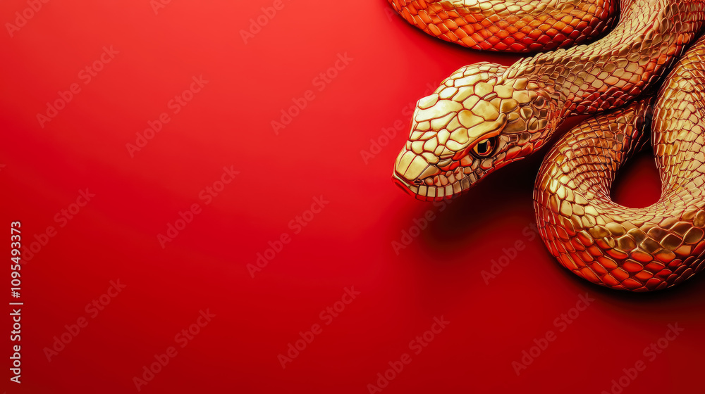 Obraz premium Happy Chinese New Year. Snake zodiac, Golden snake on red background, banner, copy space for text