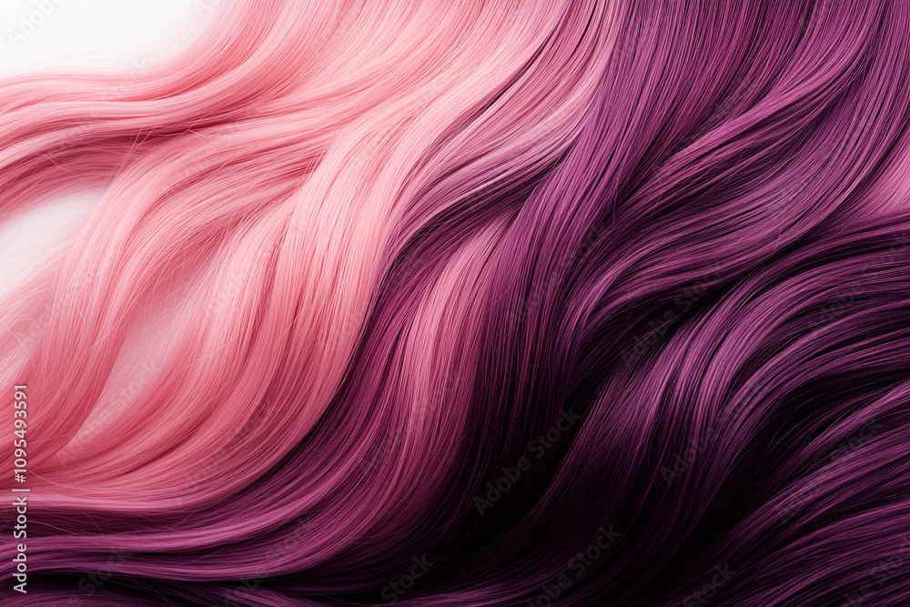 Vibrant wavy hair strands transitioning from soft pastel pink to rich deep plum, close-up view. Flowing texture and gradient hues, elegant aesthetic. For beauty, fashion, and creative design projects Vibrant wavy hair strands transitioning from soft pastel pink to rich deep plum, close-up view. Flowing texture and gradient hues, elegant aesthetic. For beauty, fashion, and creative design projects