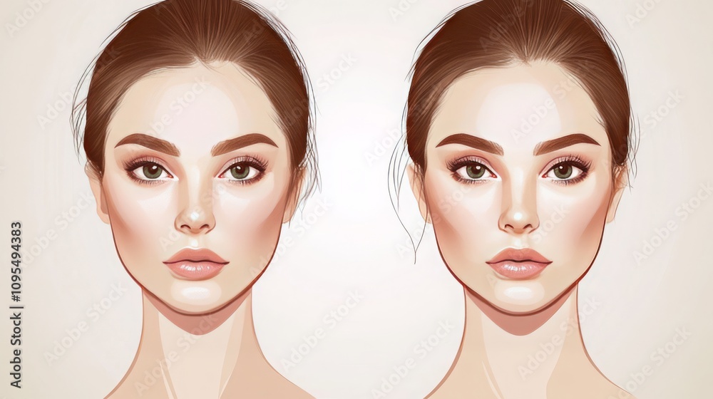 Before and after face contouring illustration. Before and after face contouring illustration.