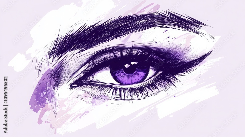 Fototapeta premium Creative makeup eye illustration, hand-drawn for business templates or salon ads.
