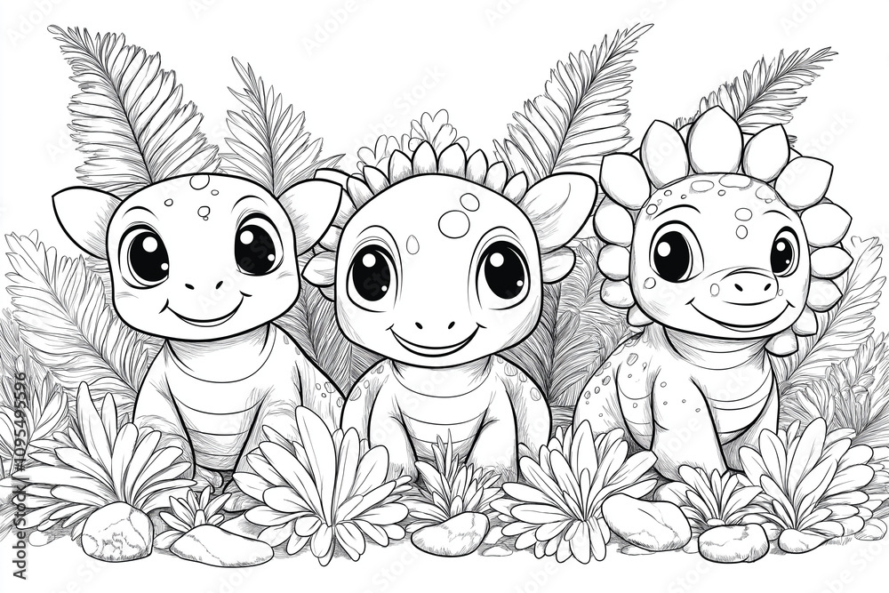 Obraz premium dinosaures illustration, coloriage enfant, à imprimer, noir et blanc, activité, dessin, mignon, tout-petits, adorable, joli, fun, loisir