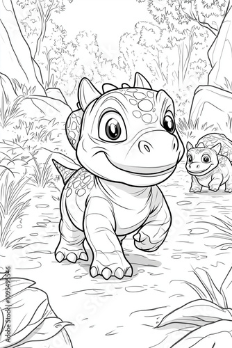 dinosaures illustration, coloriage enfant, à imprimer, noir et blanc, activité, dessin, mignon, tout-petits, adorable, joli, fun, loisir photo