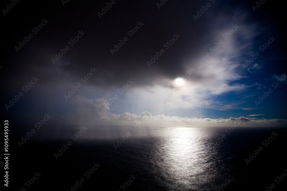 Tropical rain storm over majestic ocean, high shot Tropical rain storm over majestic ocean, high shot