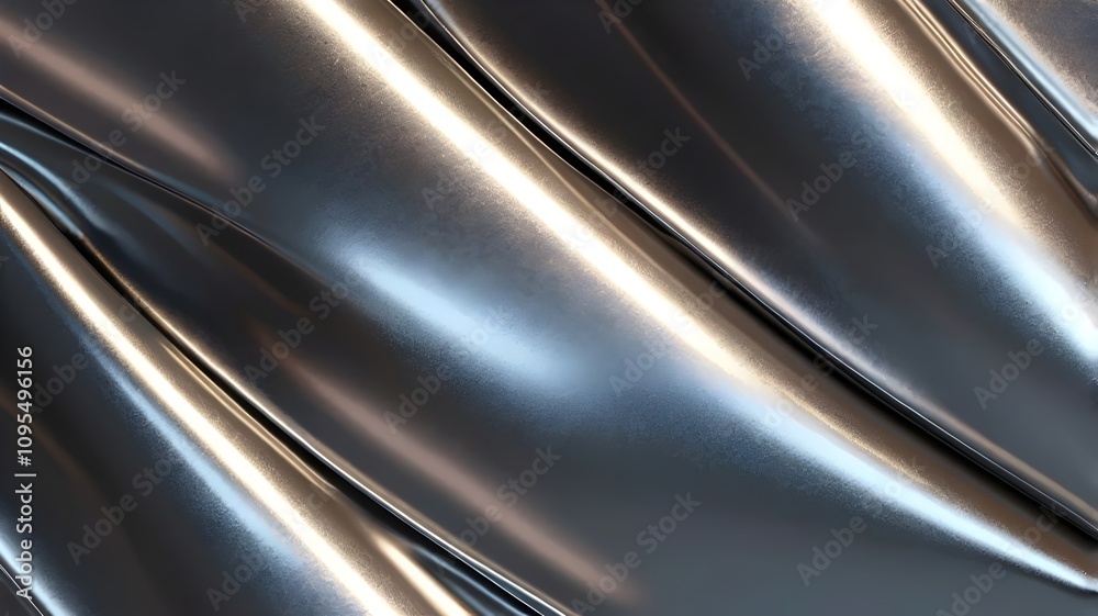 The design highlights the gradient of silver and chrome tones with subtle distortions and shimmering reflections.