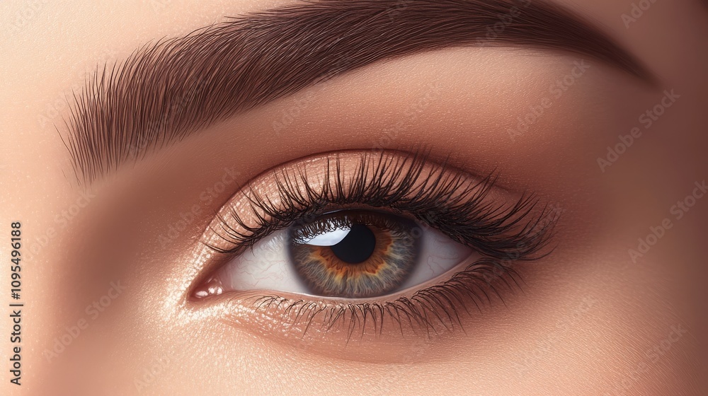 Macro of female eye with defined brows, clean skin. Macro of female eye with defined brows, clean skin.