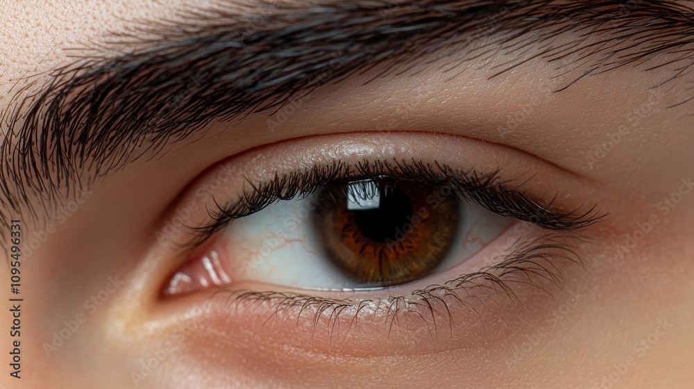 Obraz premium Macro shot of brown adult male eye with eyelashes and eyebrow.