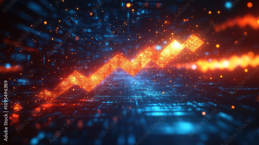 Fototapeta premium Glowing arrows symbolizing data growth, digital economy, technology finance, economic progress, futuristic financial concept, tech-driven success, data analytics