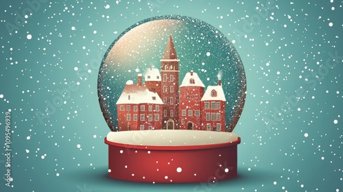 Red town in a vector snow globe, raster version. photo