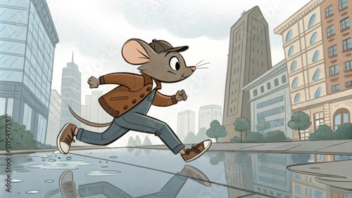 A whimsical moment reveals a creature gracefully navigating the urban landscape leaping from one polished surface to another with unyielding determination.