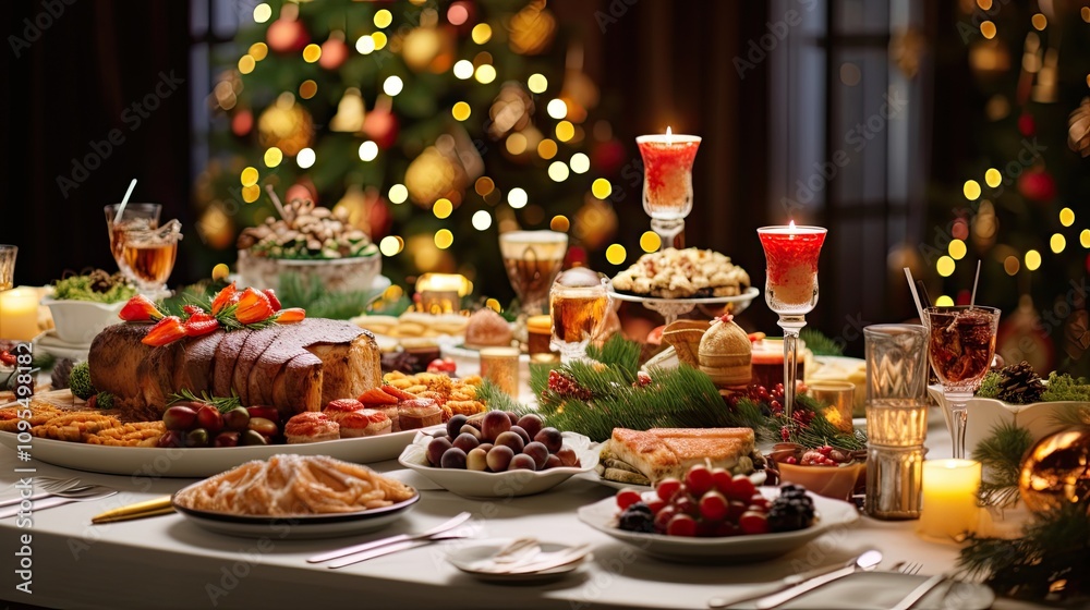 Naklejka premium table served for Christmas dinner