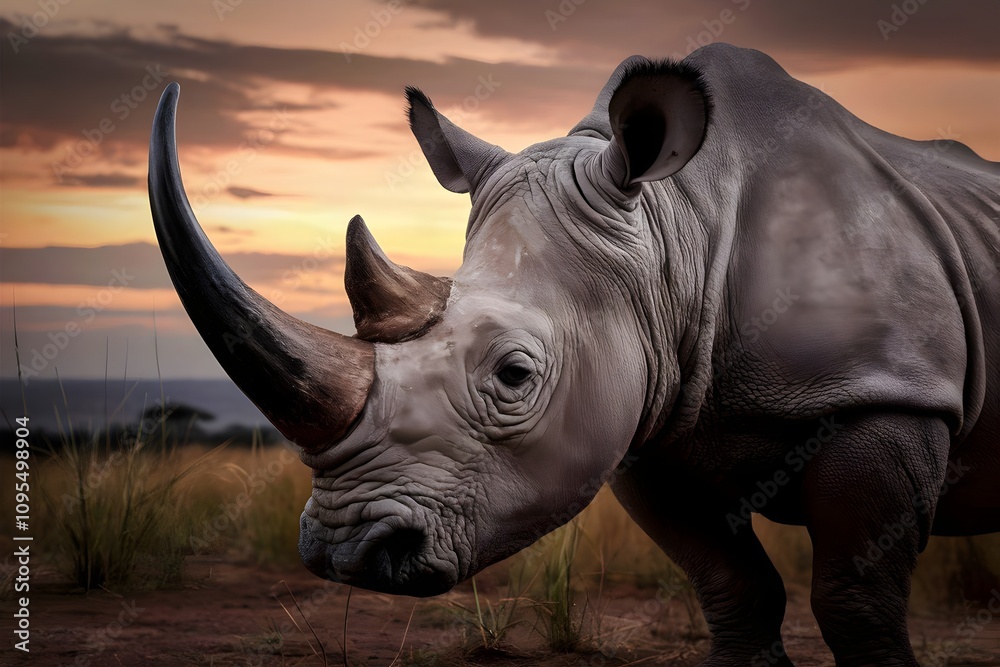 Fototapeta premium Profile of a Majestic Northern White Rhino