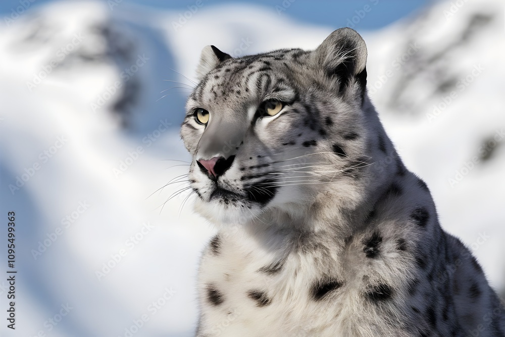 Fototapeta premium Snow Leopard with Piercing Eyes in Winter Scene