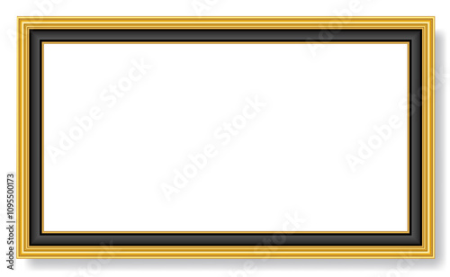 Fototapeta Naklejka Na Ścianę i Meble -  An Illustration of realistic gold black picture frame with wood texture. Approximate frame size 375 x 220 cm, ratio 16 9 at 72 dpi. This image is NOT generated by Ai. vector version is available  