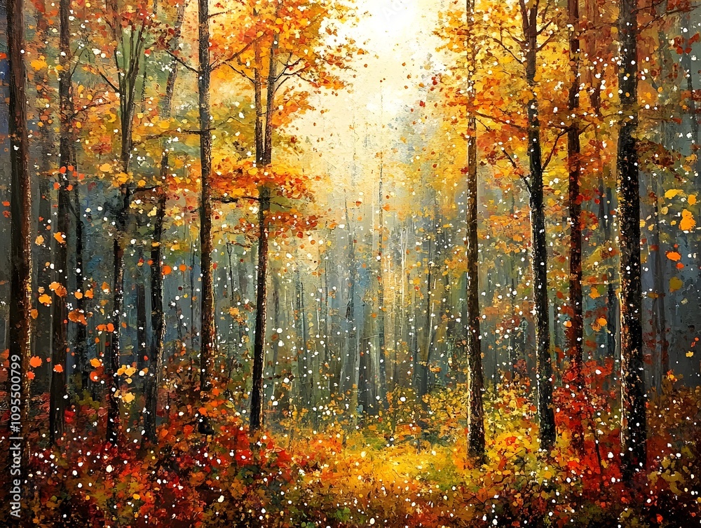 Fototapeta premium A dense forest whose leaves shine in all the colors