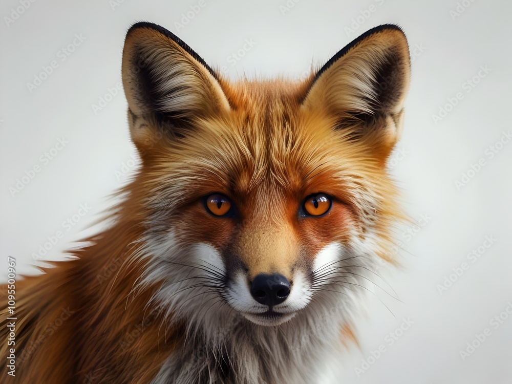 Serene Red Fox Portrait Against Clean White Background Serene Red Fox Portrait Against Clean White Background