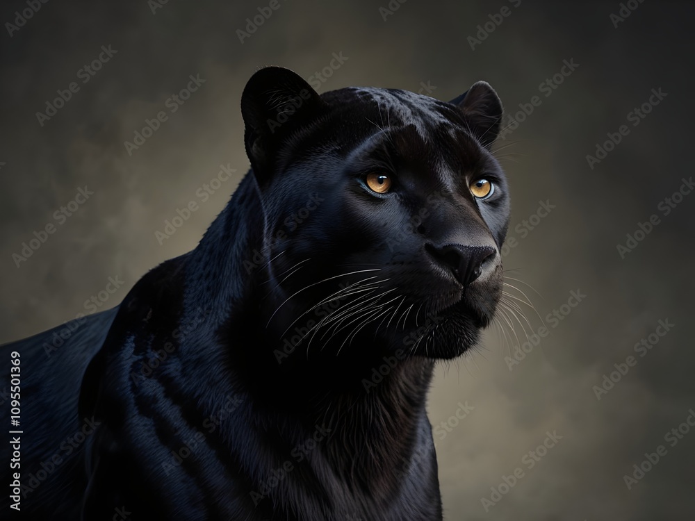 Powerful Black Panther Profile with Gleaming Fur Powerful Black Panther Profile with Gleaming Fur