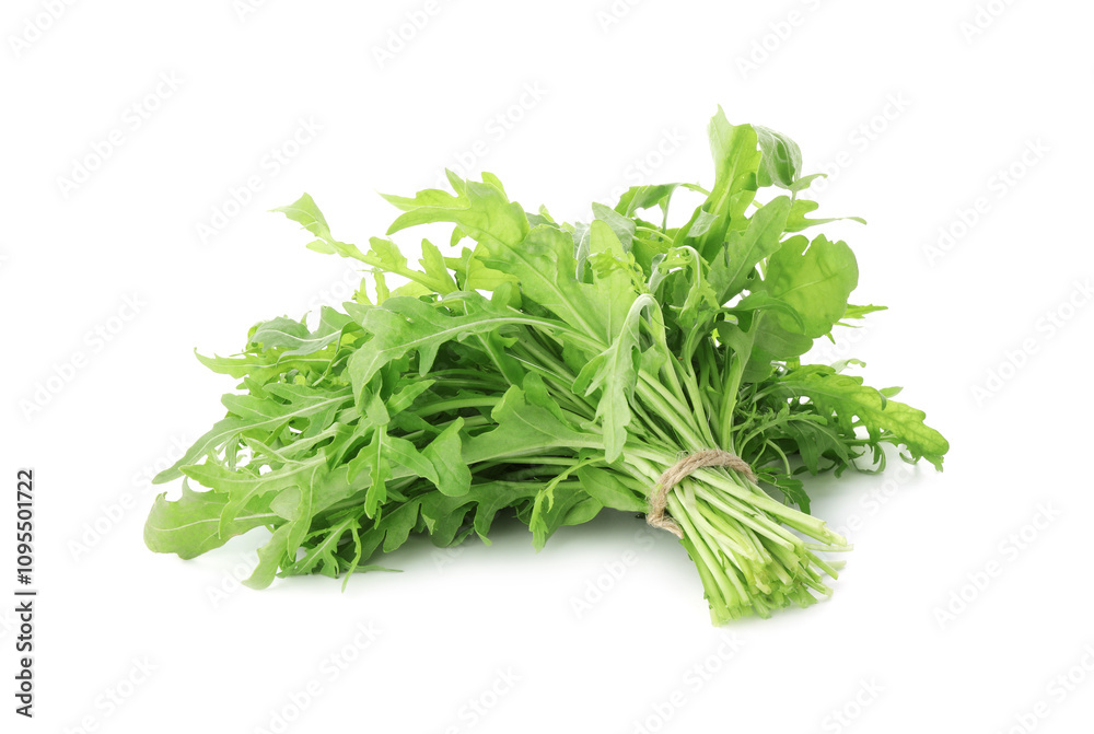 Bunch of fresh arugula leaves isolated on white Bunch of fresh arugula leaves isolated on white
