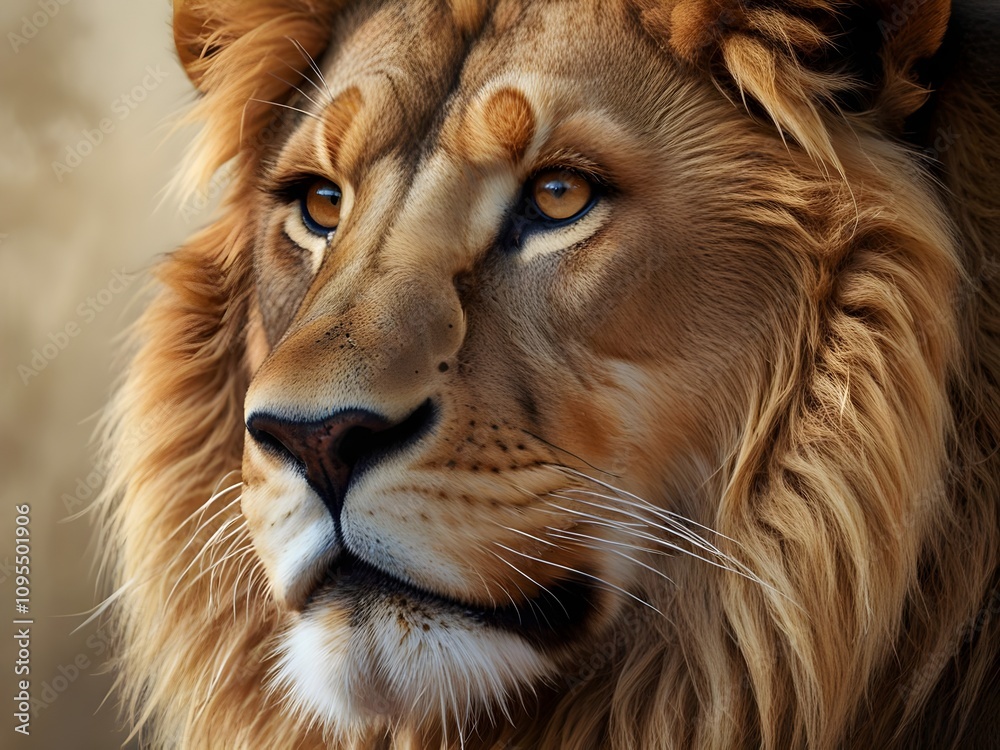 A close-up portrait of a regal lion A close-up portrait of a regal lion