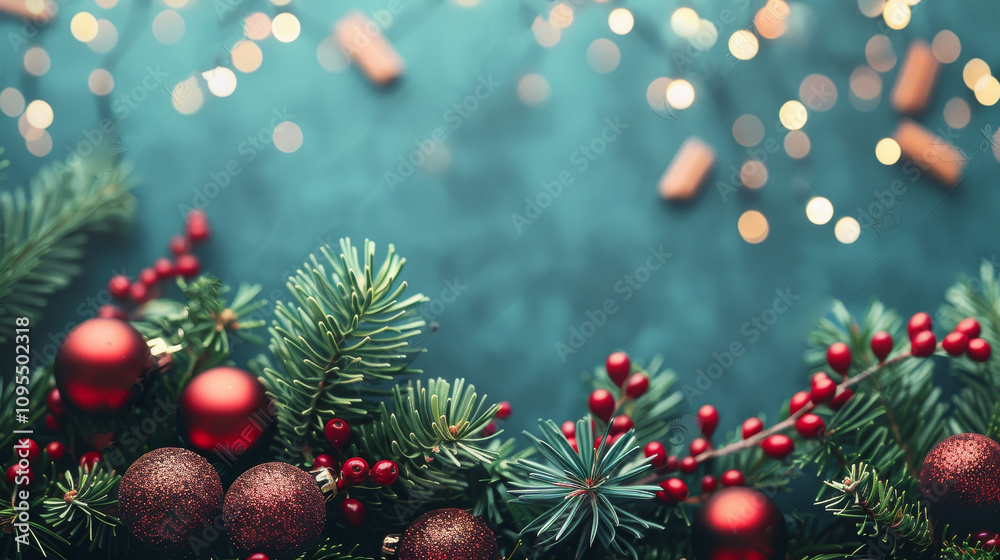 A Festive and Joyful Christmas Background Featuring Lush Evergreen Foliage and Beautiful Bokeh Lights A Festive and Joyful Christmas Background Featuring Lush Evergreen Foliage and Beautiful Bokeh Lights