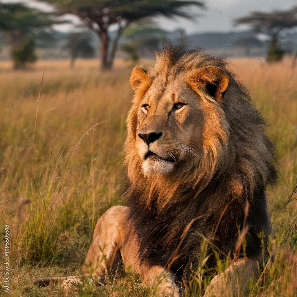 majestic lion resting in the grass majestic lion resting in the grass
