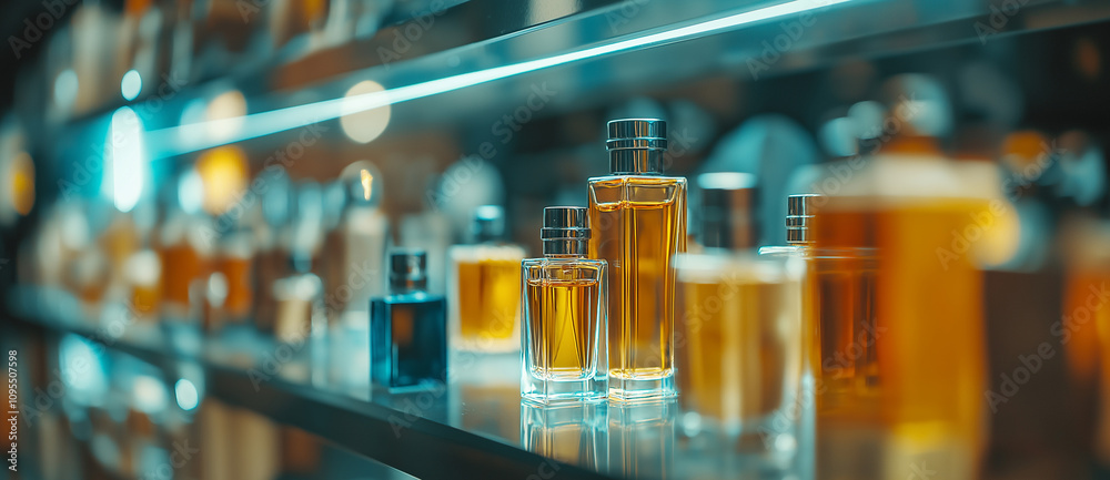 Shoppers in the cosmetics and household chemicals store A blurred view of a large perfume shop featuring perfumes and cosmetics Customers in the perfume shop are examining Shoppers in the cosmetics and household chemicals store A blurred view of a large perfume shop featuring perfumes and cosmetics Customers in the perfume shop are examining