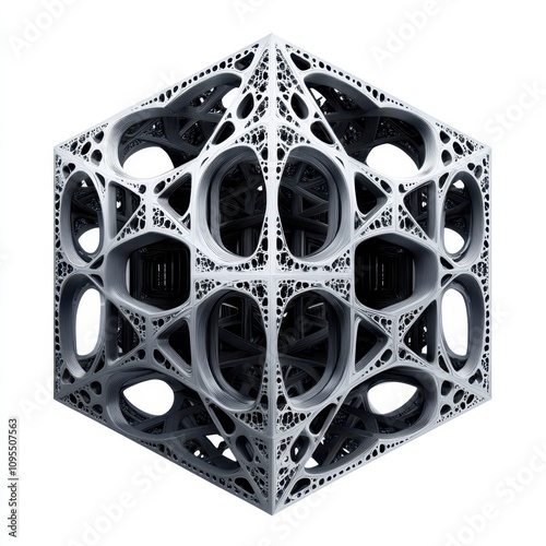 Futuristic metallic cube wi...