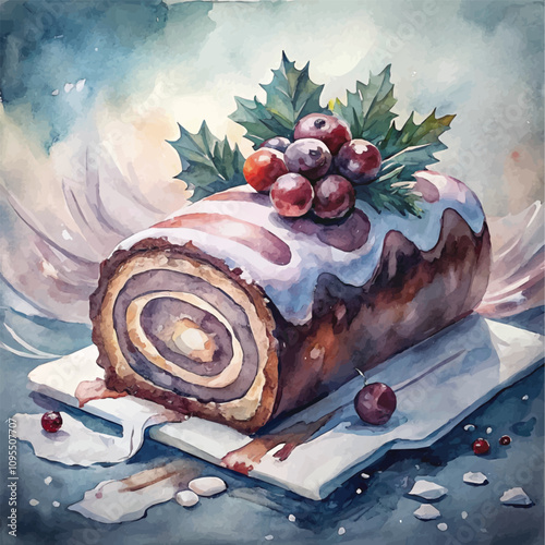 Delicious Yule log cake featuring vibrant decorations for Christmas gatherings