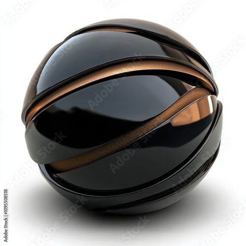 Sleek black sphere with met...
