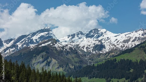 Time lapse of dancing clouds above the mountains. Mountain peak Wildgaerst. Schwarzwaldalp, Berner Oberland, Canton Bern, Switzerland