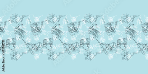 Monochrome seamless vector pattern Border with randomly placed hand drawn houses. Great for kids wallpaper, wrapping paper, decorations and greeting cards.