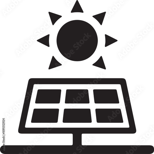 Illustration of a solar panel icon absorbing sunlight energy