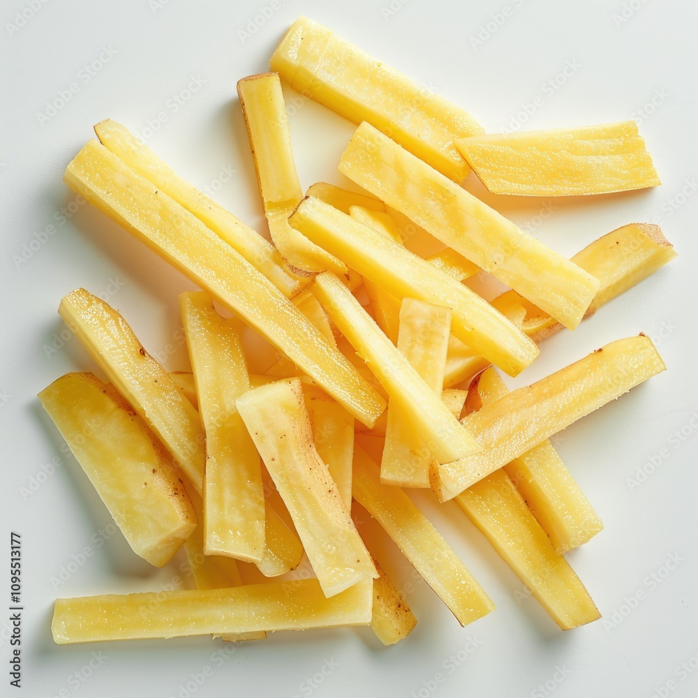 Raw potato strips isolated for French fries. Raw potato strips isolated for French fries.