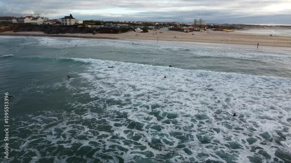 Beach with surfers
