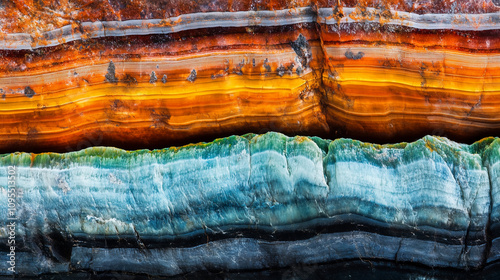 Vibrant mineral textures in diverse shapes and intricate geological layers, reflecting the dynamic beauty and complexity of Earth's rock formations photo