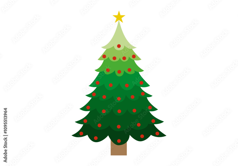 Fototapeta premium Árbol de navidad verde con bolas de navidad y estrella
