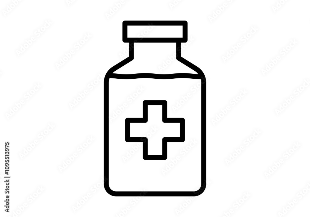 Icono negro de bote de medicamento en fondo blanco Icono negro de bote de medicamento en fondo blanco