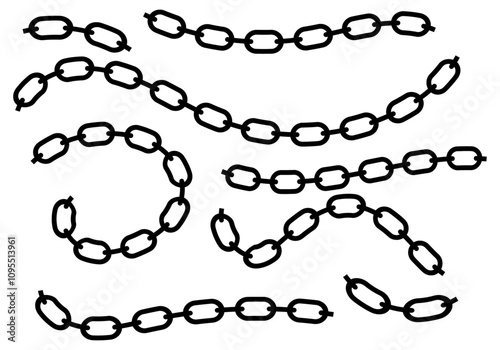 Trazo de cadenas negras curvas y en círculo