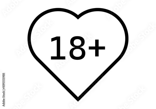 Icono negro de corazón con más dieciocho de edad