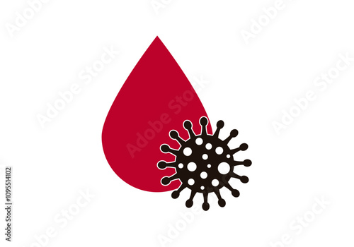 Icono de gota de sangre con virus negro representando VIH o sida