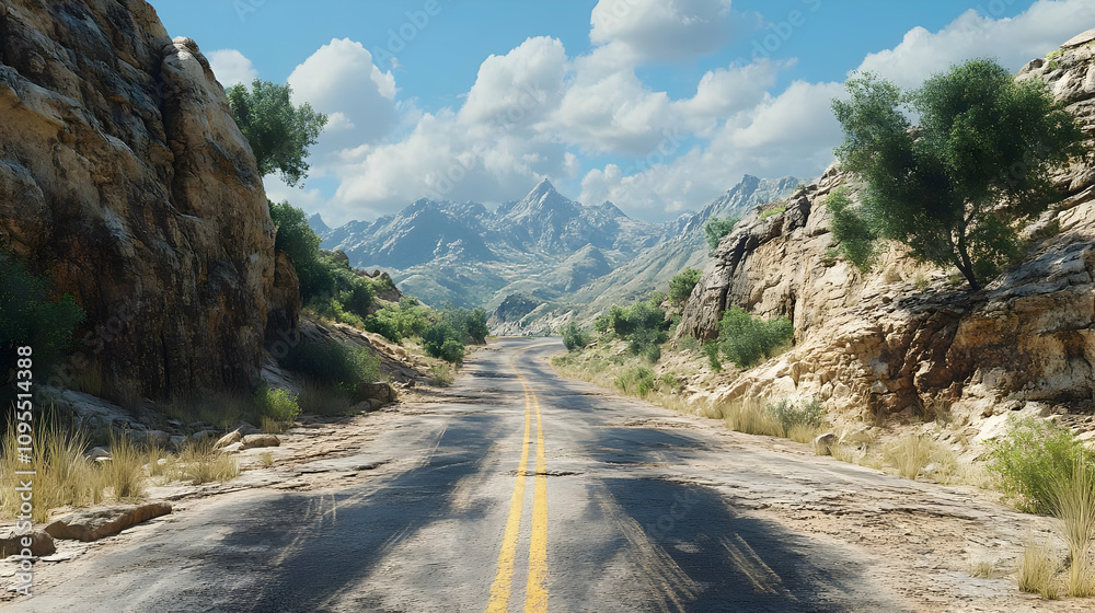 Fototapeta premium Mountain Road 3D Render: A Scenic Drive