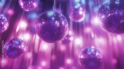 Shiny purple party disco balls background