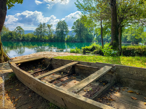 wooden boat on the river