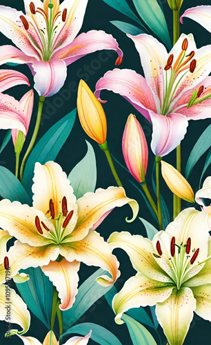 seamless pattern with lilies