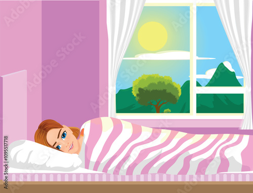 young girl enjoying bed in the morning