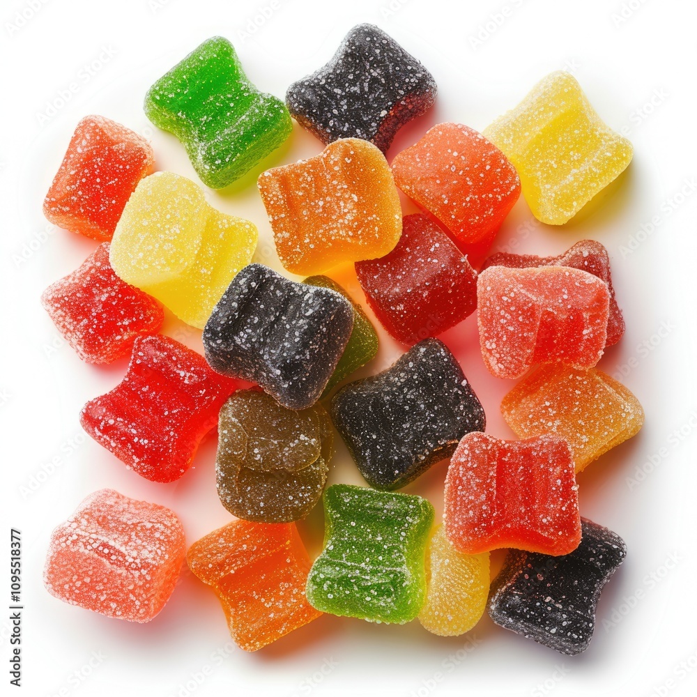 Colorful gummy candies on white background top view. Colorful gummy candies on white background top view.