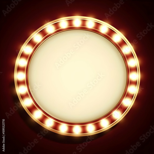 Retro Round Frame with White Lights, Perfect for Casino Style Displays and Neon Sign Designs, Ideal for Vintage Themed Art Projects and Announcements