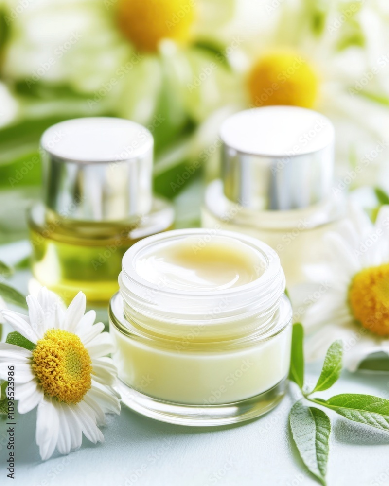 Natural Remedies in Glass Jars With Fresh Flowers and Vibrant Leaves for Holistic Skincare Natural Remedies in Glass Jars With Fresh Flowers and Vibrant Leaves for Holistic Skincare