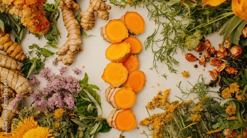 Exploring natural remedies turmeric and herbal ingredients kitchen food photography bright organic health concepts photo